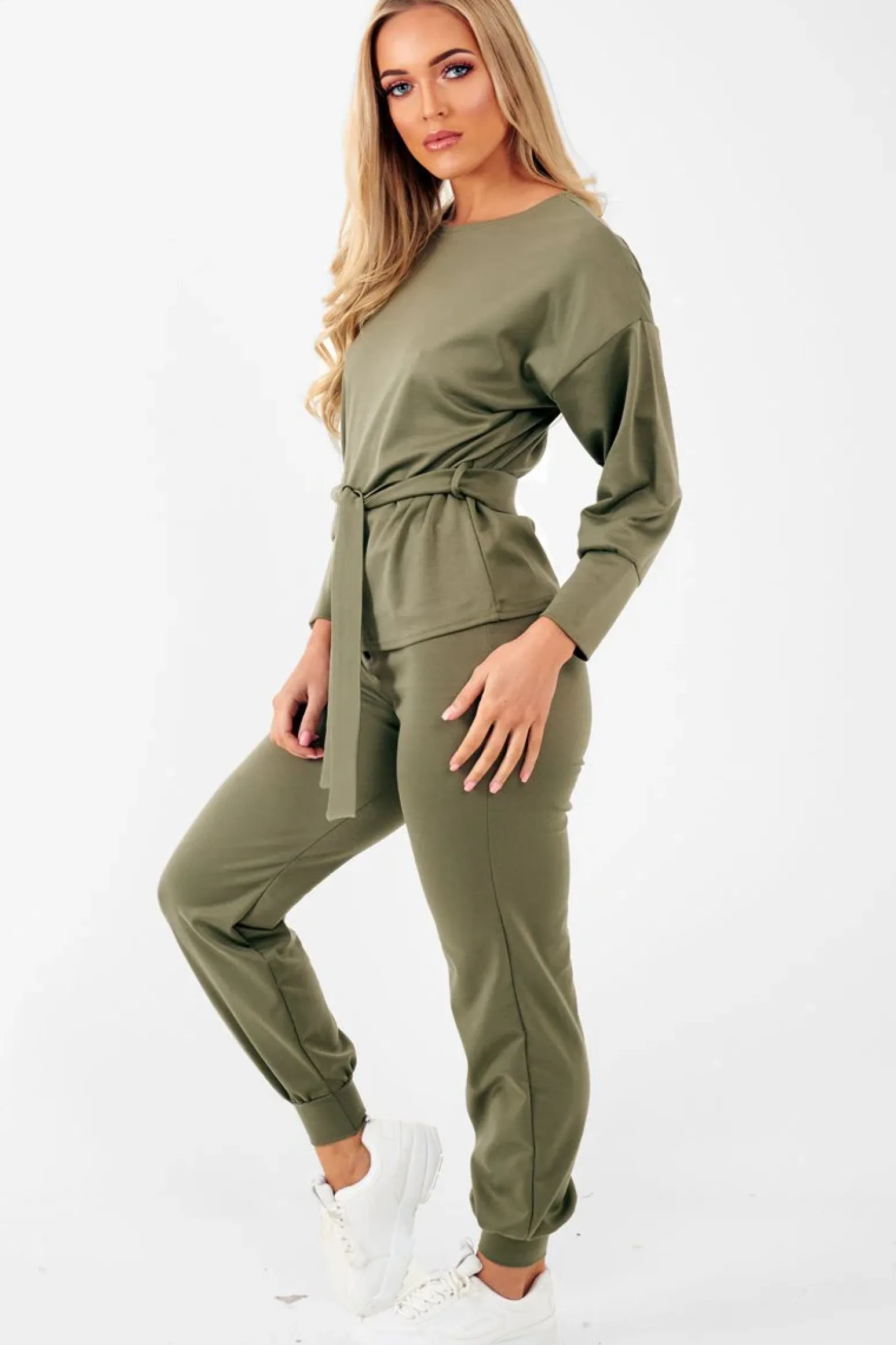 Rebellious Fashion Khaki Tie at Waist Tracksuit - Sammie