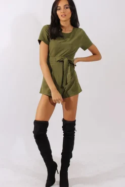 Rebellious Fashion Khaki Tie Back Playsuit - Lunah