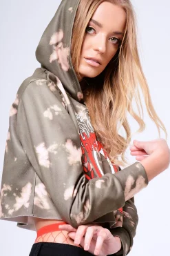Rebellious Fashion Khaki Tie Dye Cropped Champion Graphic Hoodie - Lauren