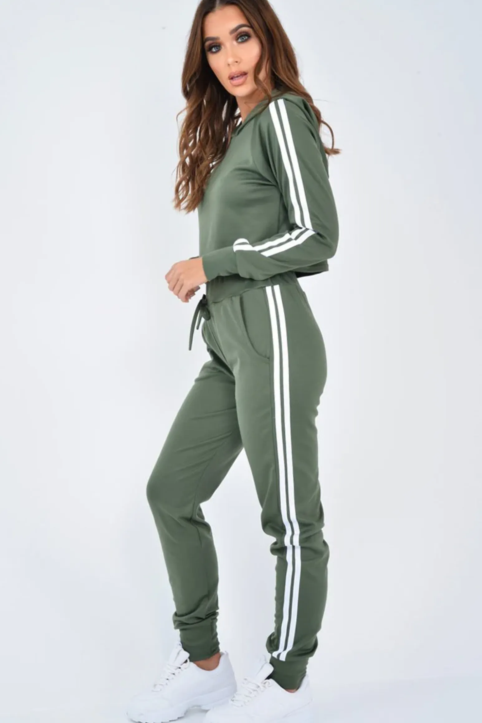 Rebellious Fashion Khaki Tracksuit with White Side Stripe - Kady