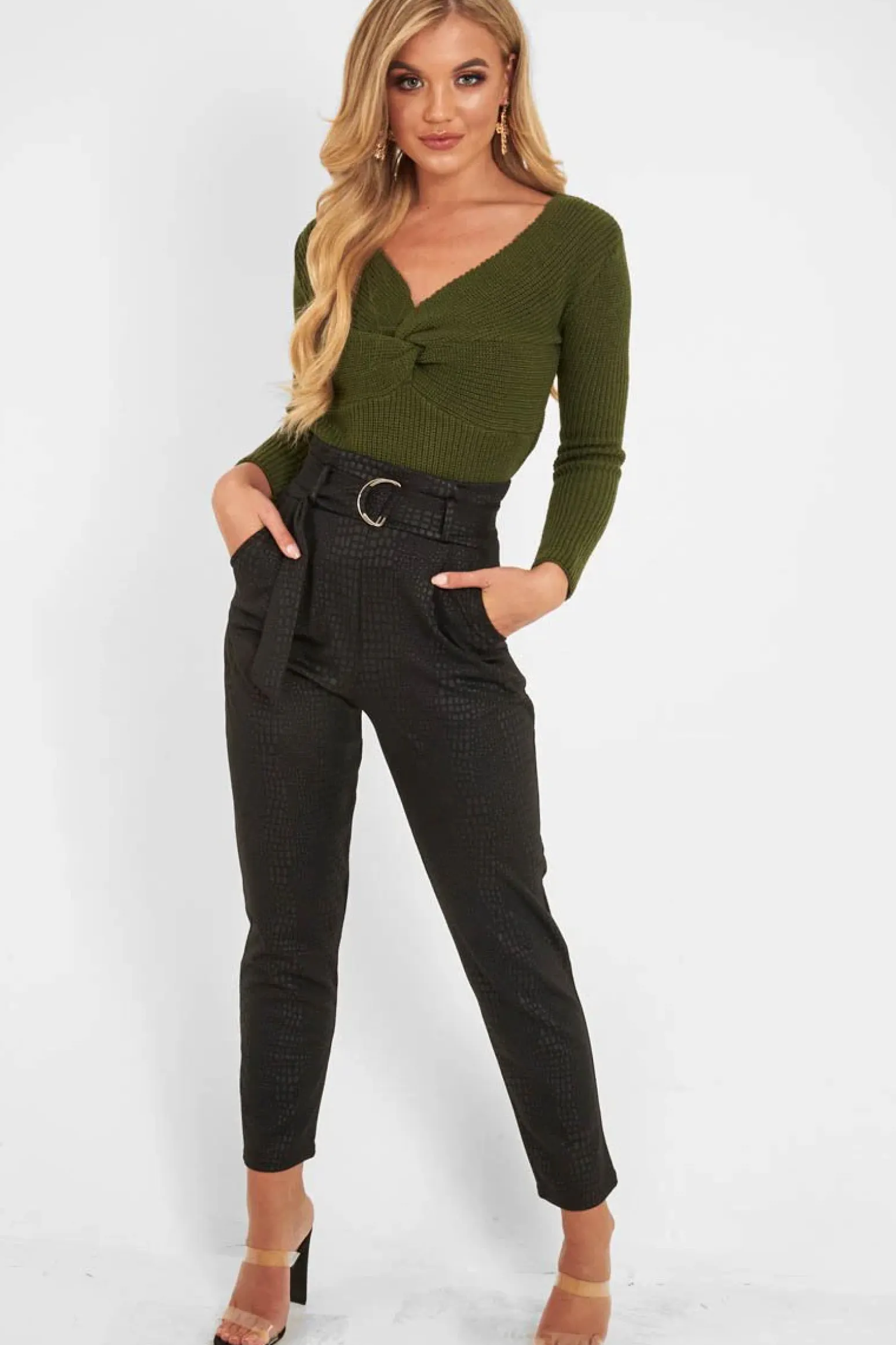 Rebellious Fashion Khaki Twist Front Knit Jumper - Pollyanna