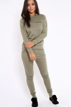 Rebellious Fashion Khaki Zip Loungewear Set - Kelly