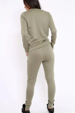 Rebellious Fashion Khaki Zip Loungewear Set - Kelly