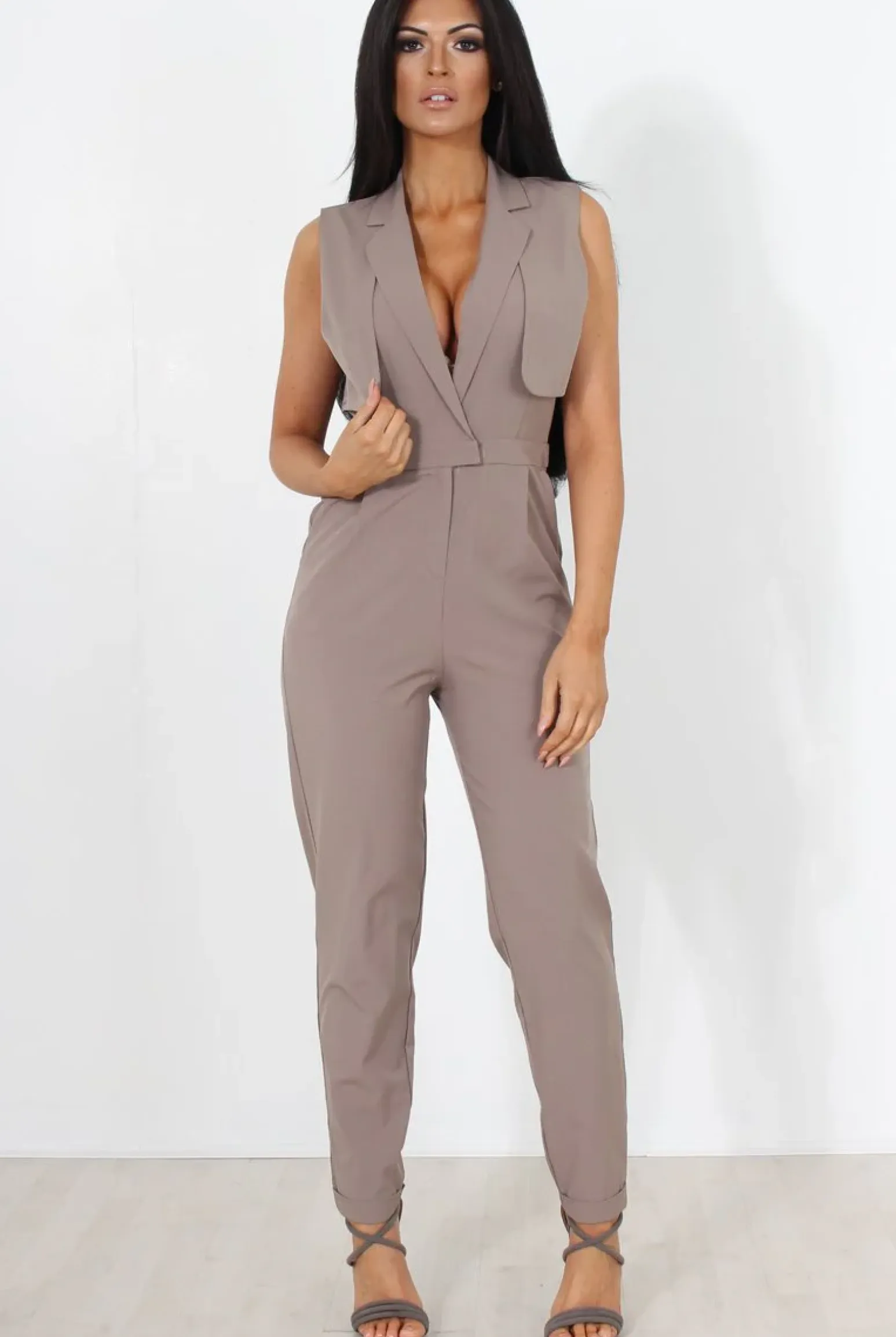Rebellious Fashion Khloe Grey V Front Jumpsuit