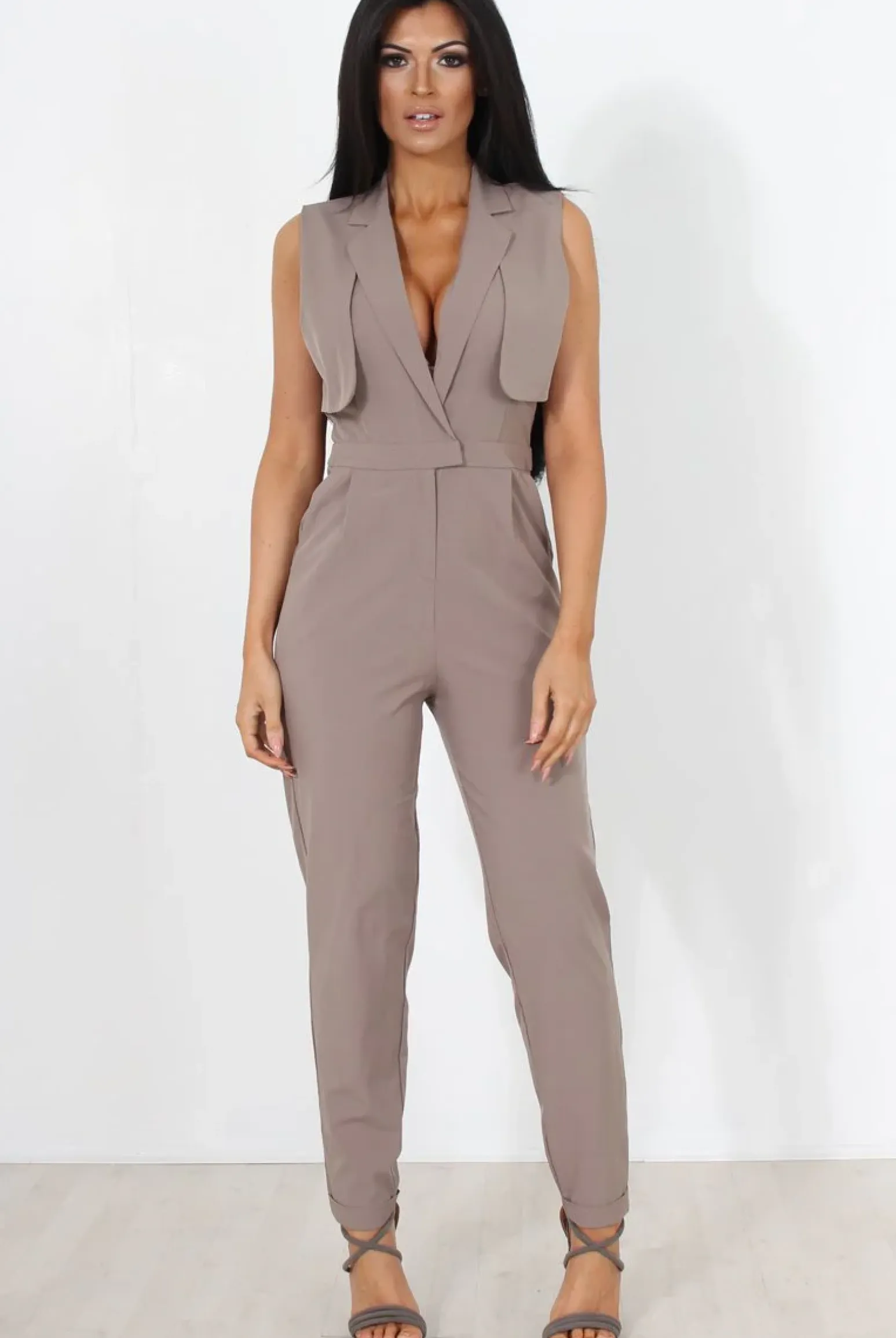 Rebellious Fashion Khloe Grey V Front Jumpsuit