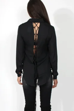 Rebellious Fashion Kira Black Tie Back Shirt