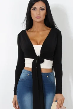 Rebellious Fashion Kola Black Tie Front Crop Top