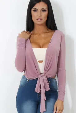 Rebellious Fashion Kola Mauve Tie Front Crop Top