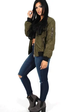 Rebellious Fashion Kris Khaki Bomber Jacket