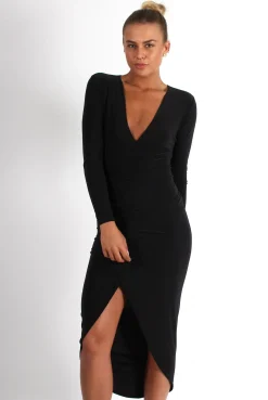 Rebellious Fashion Kristen Black Ruched Front Dress