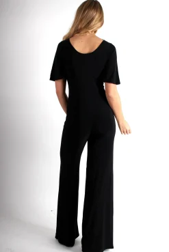 Rebellious Fashion Lara Black Rushed V Front Jumpsuit