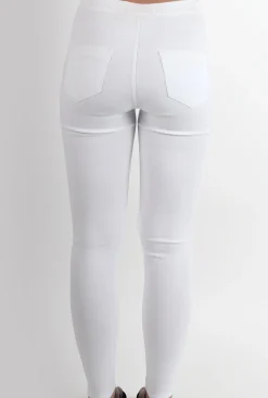 Rebellious Fashion Laurie White Ripped Knee High Waisted Jeans