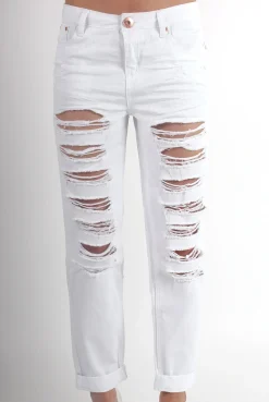 Rebellious Fashion Layla White Loose Fit Ripped Jeans