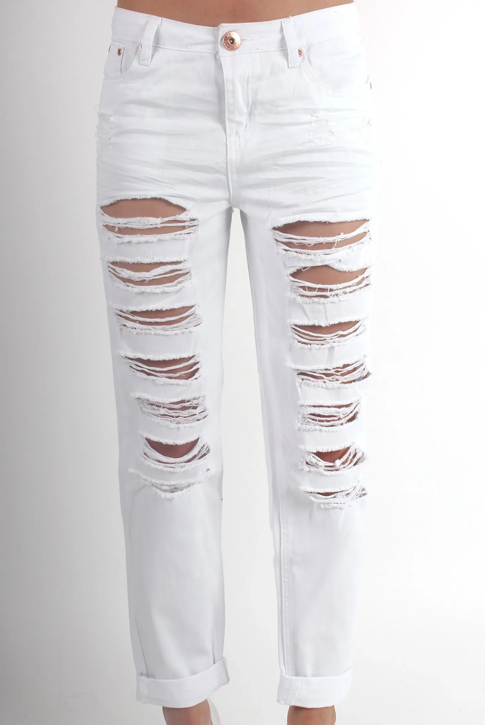 Rebellious Fashion Layla White Loose Fit Ripped Jeans