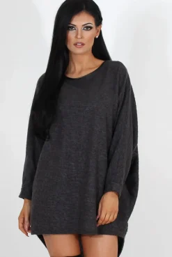 Rebellious Fashion Leah Dark Grey Drooped Back Jumper Dress