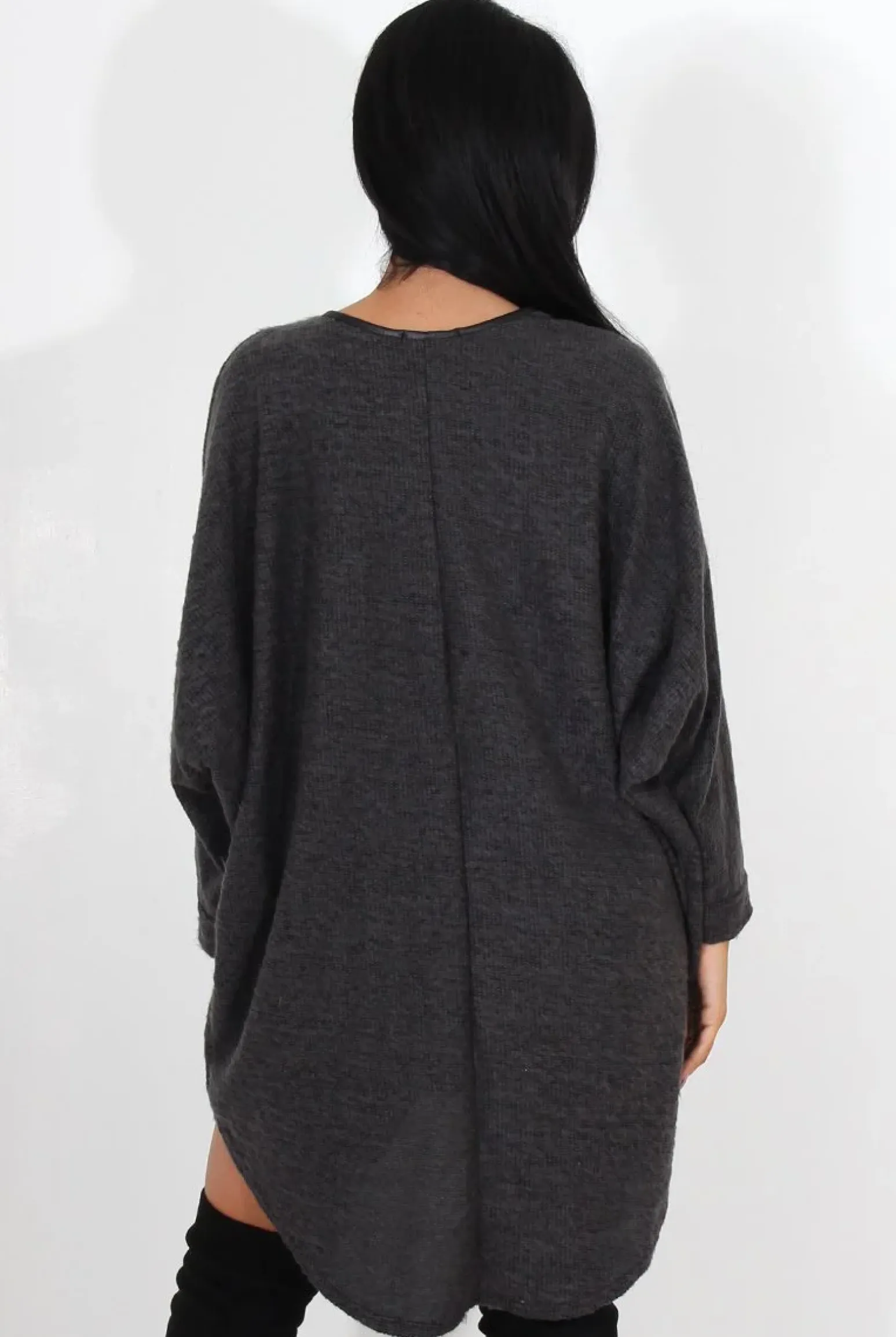Rebellious Fashion Leah Dark Grey Drooped Back Jumper Dress