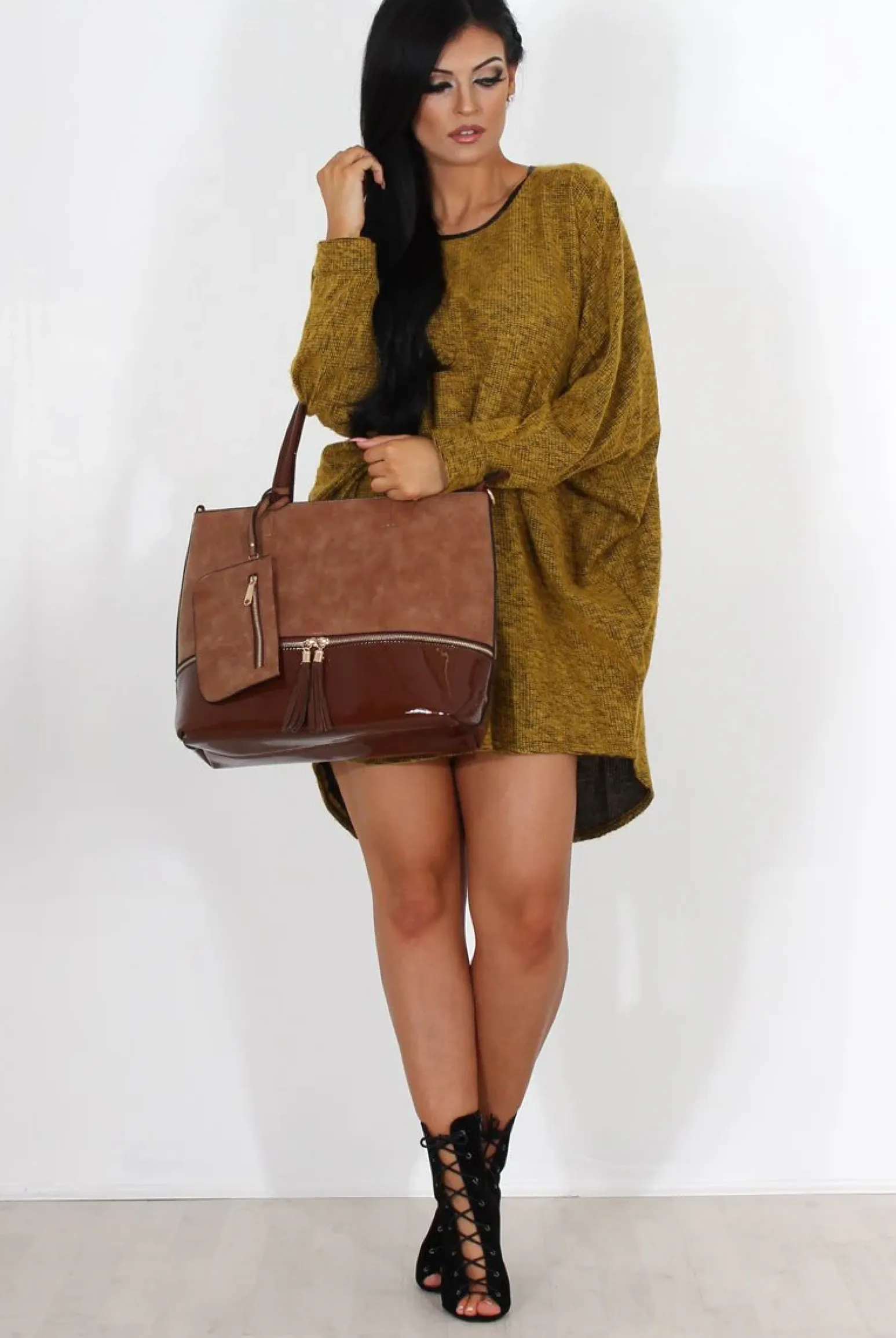 Rebellious Fashion Leah Mustard Drooped Back Jumper Dress