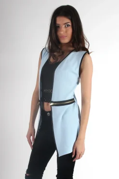 Rebellious Fashion Leia Blue Zip Waistcoat