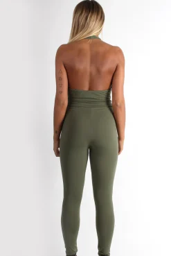 Rebellious Fashion Lela Khaki Halterneck Jumpsuit