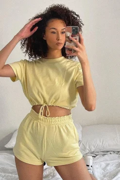 Rebellious Fashion Lemon Cropped Top + Shorts Lounge Set - Valeria