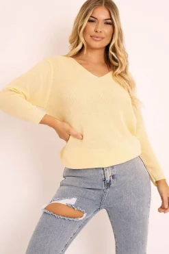 Rebellious Fashion Lemon Plunge Neck Knit Jumper - Halie