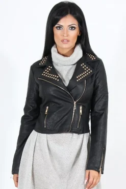 Rebellious Fashion Lenni Black & Gold Leather Biker Jacket
