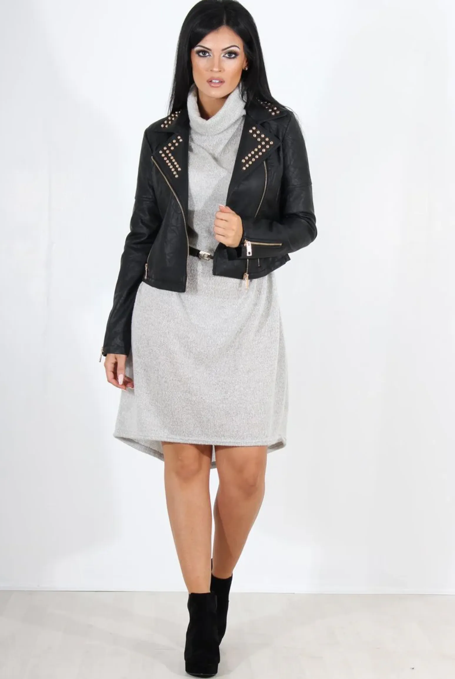 Rebellious Fashion Lenni Black & Gold Leather Biker Jacket