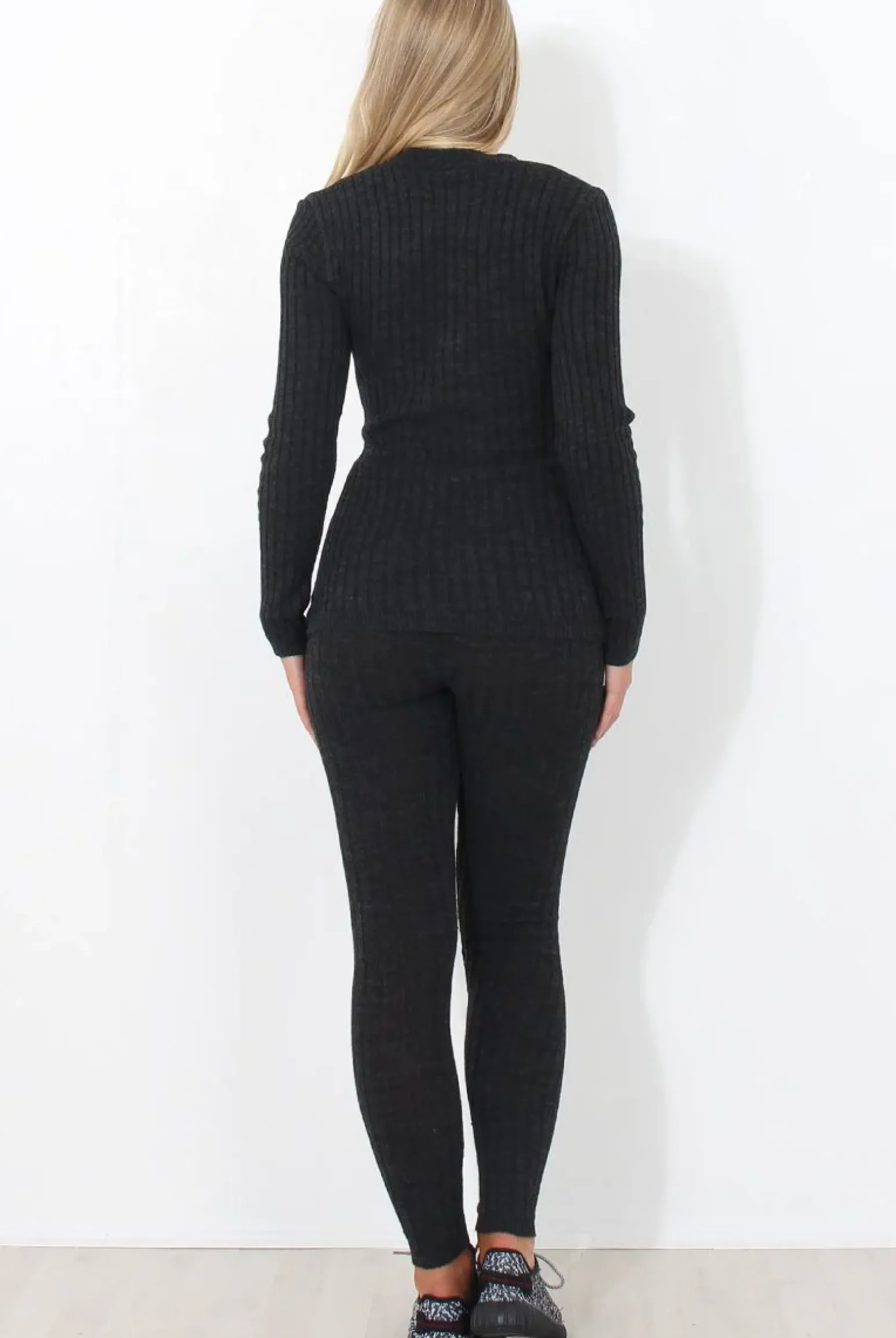 Rebellious Fashion Lennie Dark Grey Ribbed Lace Up Loungewear Set