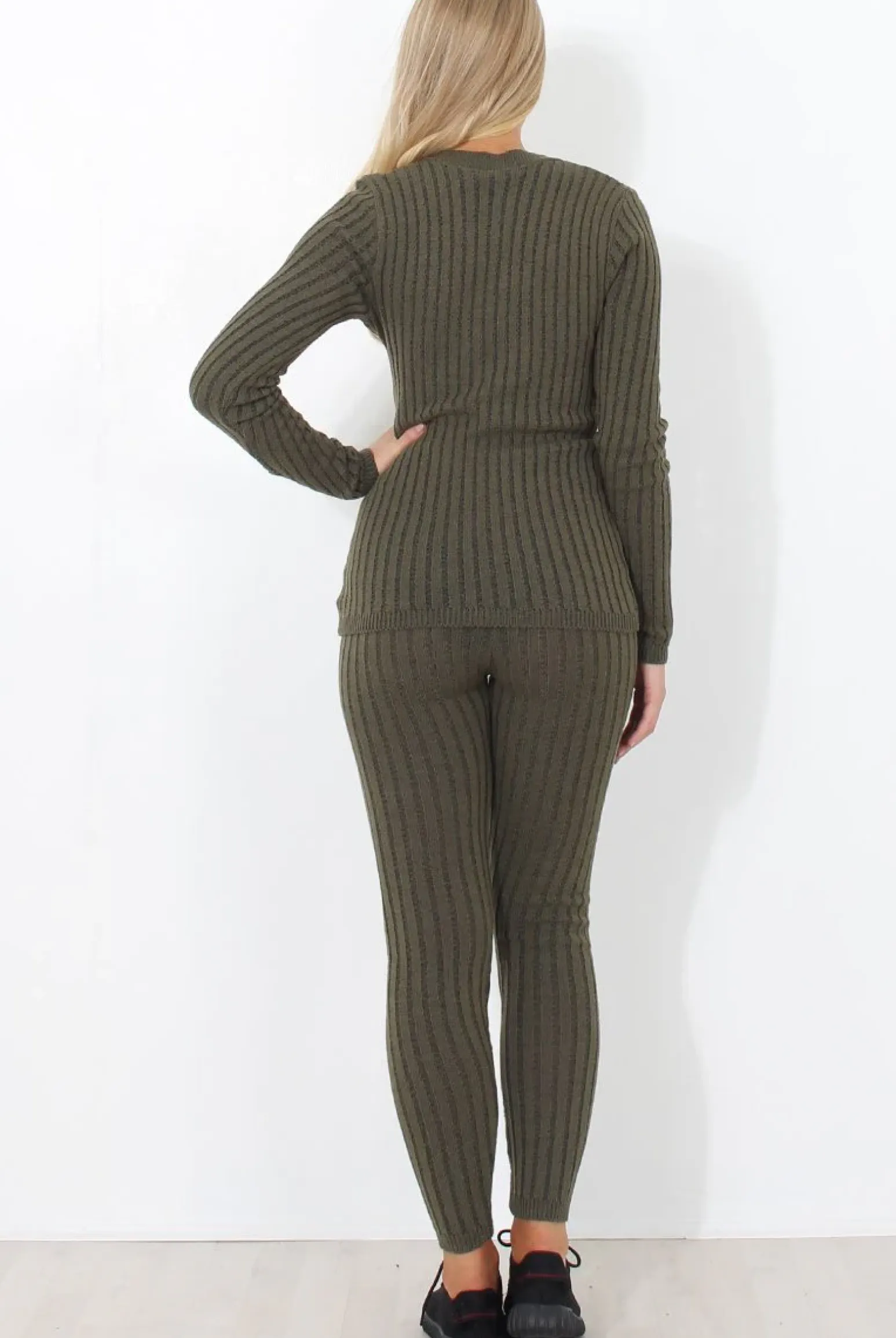 Rebellious Fashion Lennie Khaki Ribbed Lace Up Loungewear Set