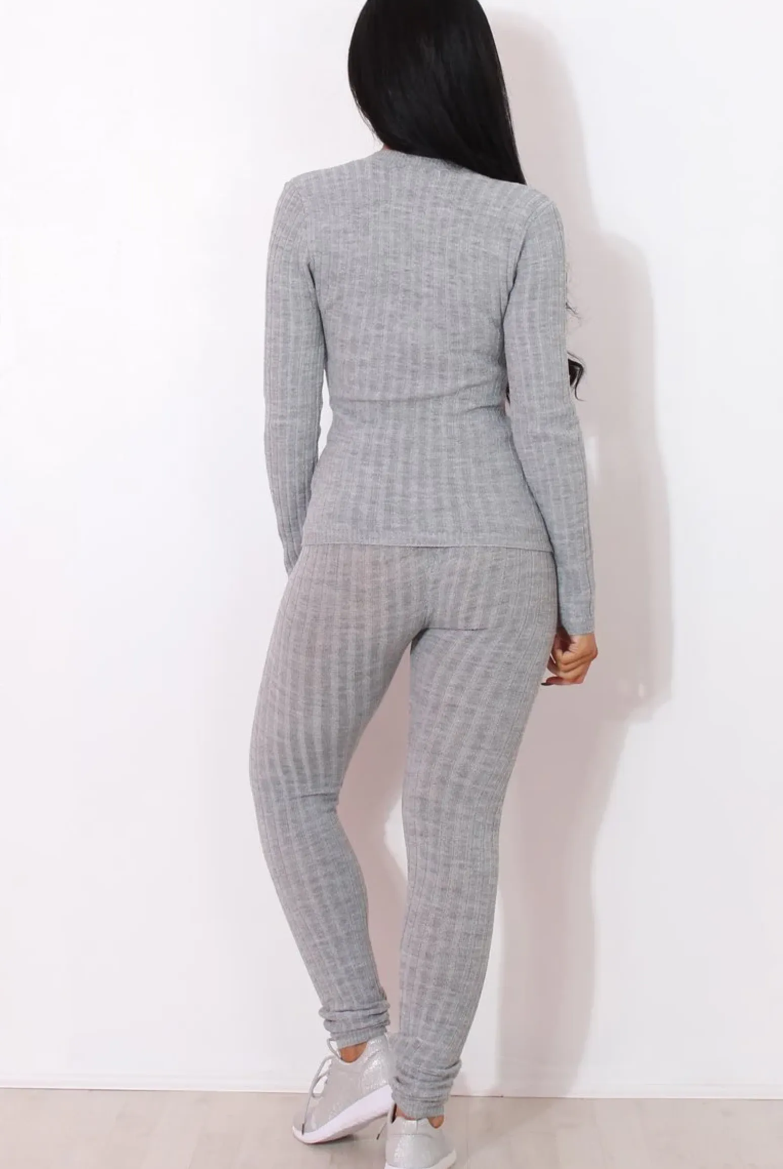 Rebellious Fashion Lennie Light Grey Ribbed Lace Up Loungewear Set