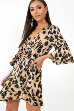 Rebellious Fashion Leopard Frill Tie Waist Mini Dress - Maxtyn