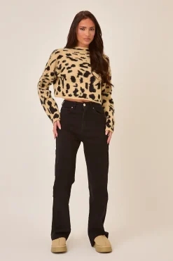 Rebellious Fashion Leopard Knitted High Neck Jumper - Ellen