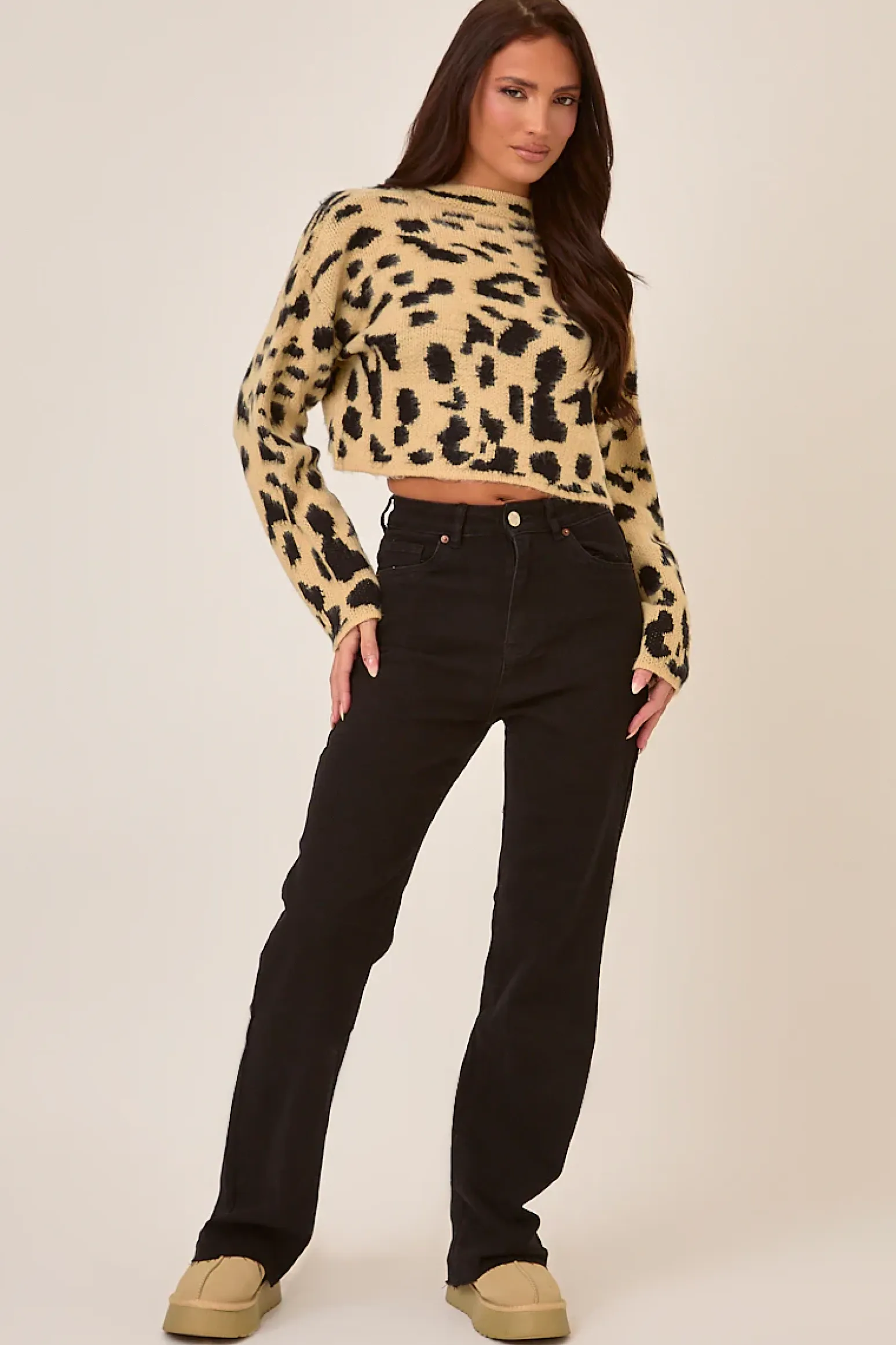 Rebellious Fashion Leopard Knitted High Neck Jumper - Ellen