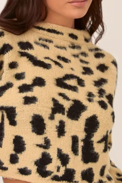 Rebellious Fashion Leopard Knitted High Neck Jumper - Ellen