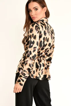 Rebellious Fashion Leopard Knot Front Plunge Shirt - Jurnie