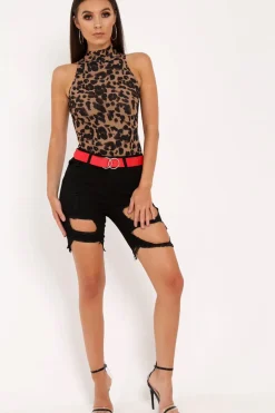 Rebellious Fashion Leopard Mesh High Neck Bodysuit - Harlowe