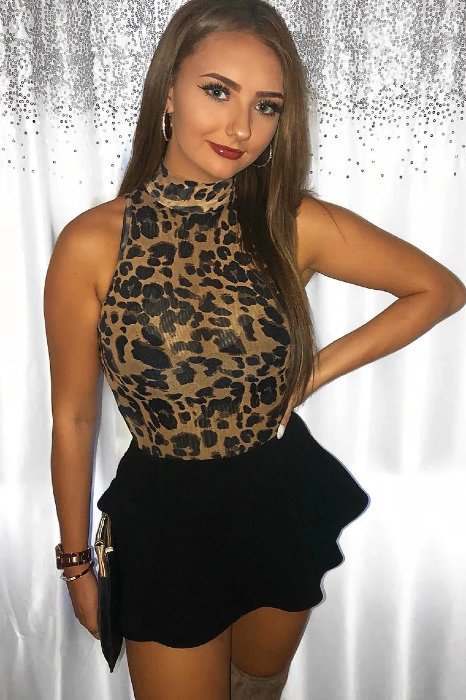 Rebellious Fashion Leopard Mesh High Neck Bodysuit - Harlowe