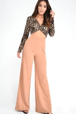 Rebellious Fashion Leopard Plisse Plunge Twist Front Crop Top - Paolina