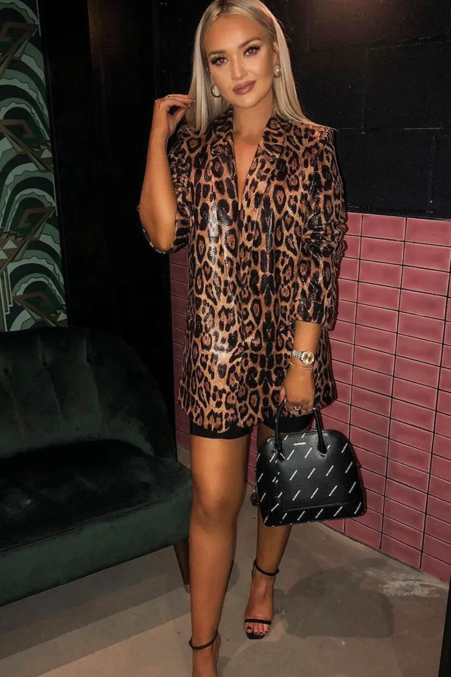 Rebellious Fashion Leopard Print Coated Longline Blazer - Avilyn