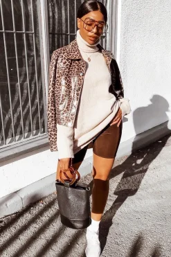 Rebellious Fashion Leopard Print Coated Trucker Jacket - Nikole