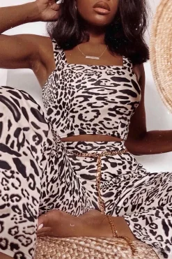 Rebellious Fashion Leopard Print Crop Top And Wide Leg Trouser Co-ord - Talyn