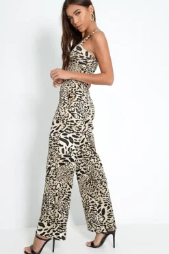 Rebellious Fashion Leopard Print Crop Top And Wide Leg Trouser Co-ord - Talyn