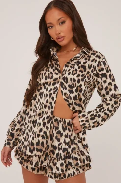 Rebellious Fashion Leopard Print Frill Detail Shorts - Gayle