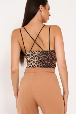 Rebellious Fashion Leopard Print Multi Strap Bodysuit -Analeese