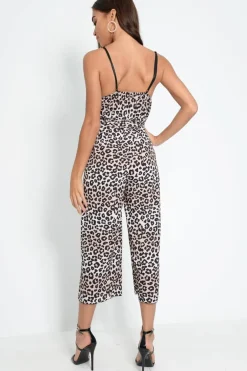 Rebellious Fashion Leopard Print Plunge Wrap Culotte Jumpsuit - Talani
