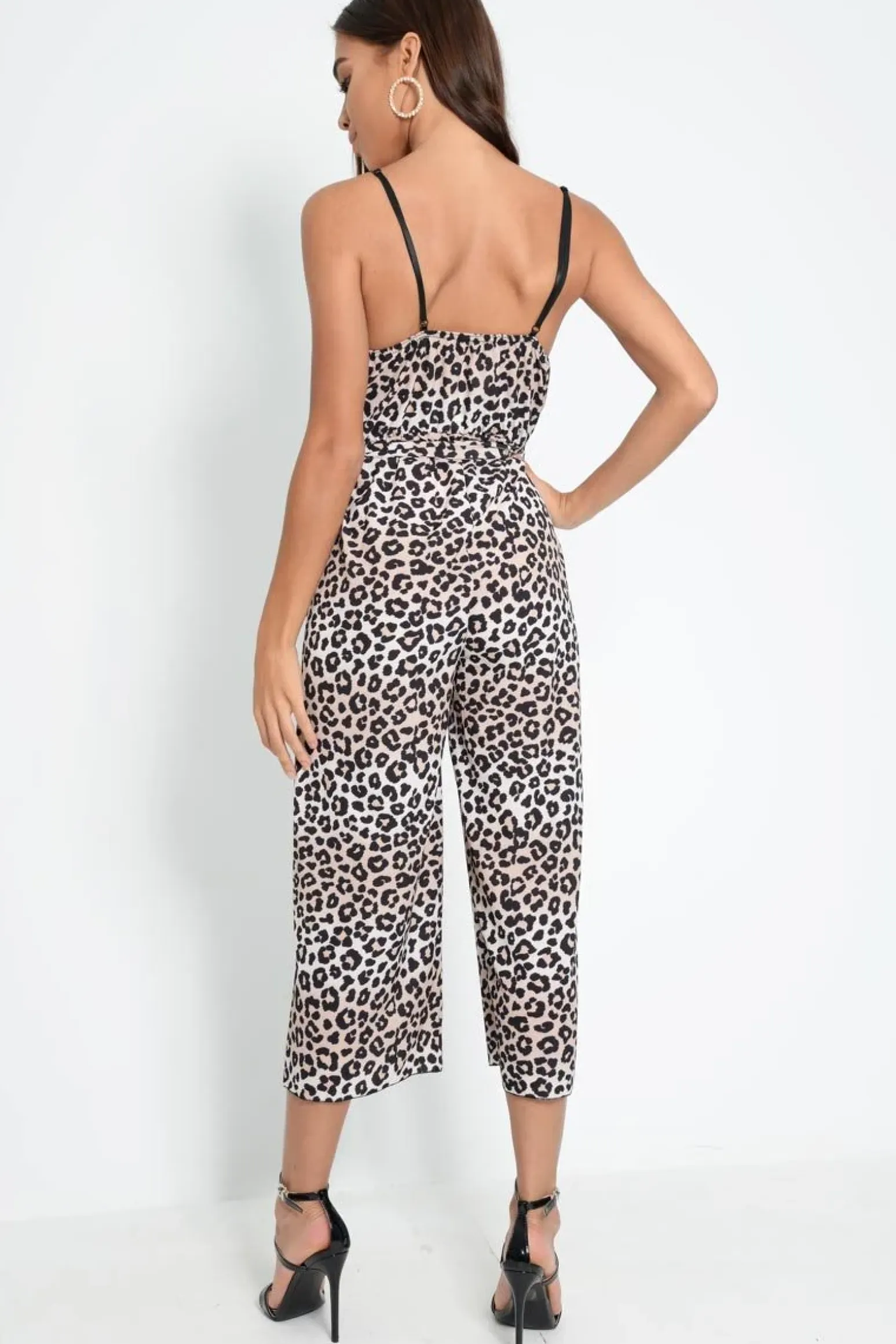 Rebellious Fashion Leopard Print Plunge Wrap Culotte Jumpsuit - Talani