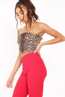 Rebellious Fashion Leopard Print Shirred Frill Bandeau Crop Top - Camren