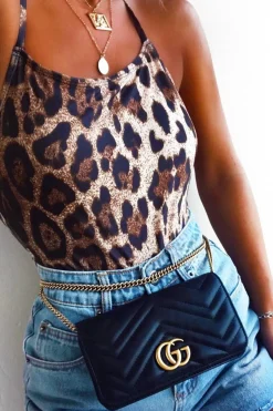 Rebellious Fashion Leopard Print Square Neck Lace up Back Swimsuit - Makinlee