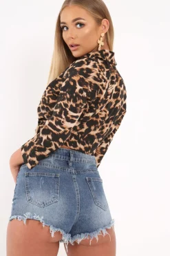 Rebellious Fashion Leopard Print Tie Front Shirt - Maryruth