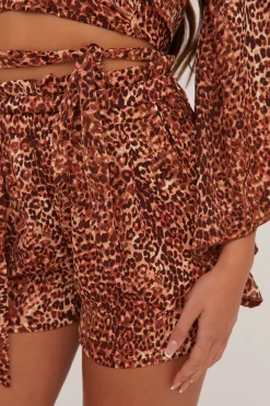 Rebellious Fashion Leopard Print Tie Waist Woven Shorts - Aliza